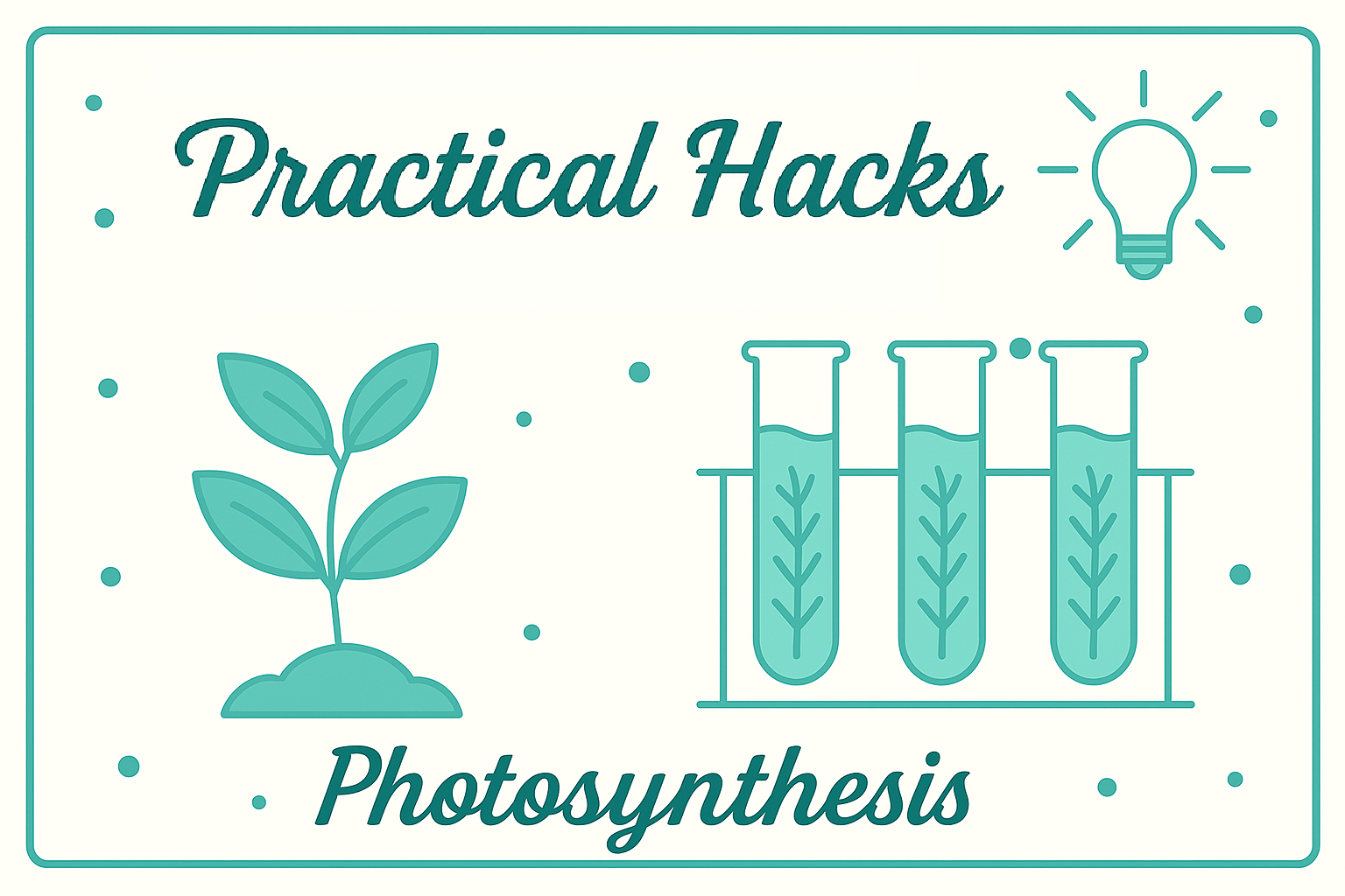 Free GCSE photosynthesis worksheet download graphic with plant, test tubes and lightbulb – Hickling Hacks science tutoring